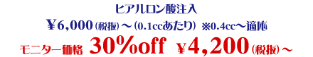 ヒアルロン酸注入 モニター価格 30%OFF